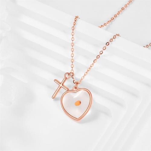 Titanium Steel Necklace with Glass Heart plated for woman rose gold color Length 45 cm Sold By PC