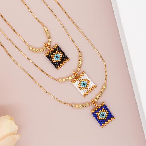 Evil Eye Jewelry Necklace, Seedbead, with Tibetan Style, Square, gold color plated, evil eye pattern & for woman, more colors for choice, Length:60 cm, Sold By PC