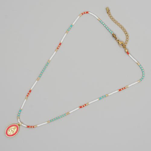 Halloween Necklace, Glass, with Tibetan Style, Square, gold color plated, for woman & enamel, mixed colors, Length:42 cm, Sold By PC