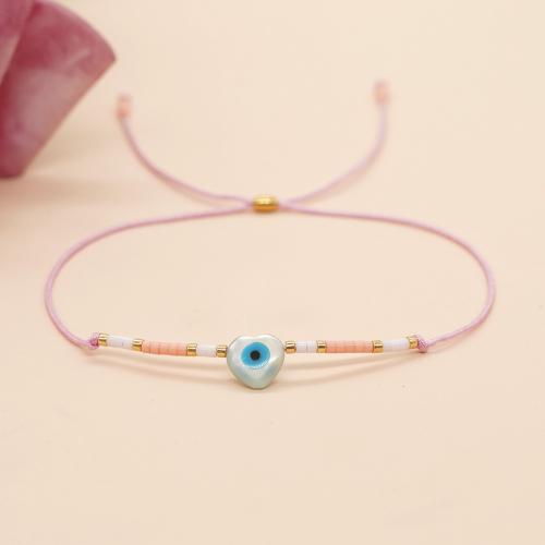 Bracelet Evil Eye bijoux, verre, avec Fil de coton, coeur, Réglable & pour femme, plus de couleurs à choisir, Longueur:28 cm, Vendu par PC