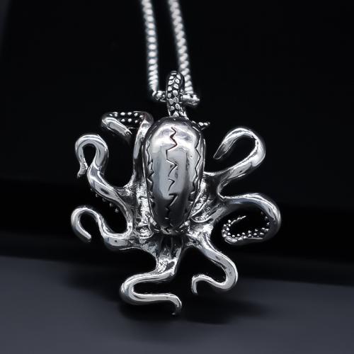 Zinc Alloy Animal Pendler, Ottearmet blæksprutte, forgyldt, du kan DIY, sølv, nikkel, bly & cadmium fri, 41x47mm, Solgt af PC