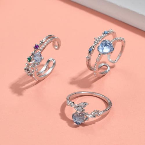 Zinc Alloy Finger Ring with Crystal three pieces & fashion jewelry & for woman nickel lead & cadmium free Sold By Set