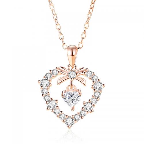 Cubic Zircon Micro Pave 925 Sterling Silver Necklace, with 5CM extender chain, Heart, plated, micro pave cubic zirconia & for woman, more colors for choice, Length:Approx 40 cm, Sold By PC