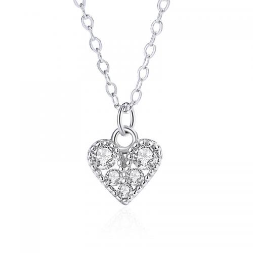 Cubic Zircon Micro Pave 925 Sterling Silver Necklace, with 5CM extender chain, Heart, plated, micro pave cubic zirconia & for woman, more colors for choice, Length:Approx 40 cm, Sold By PC