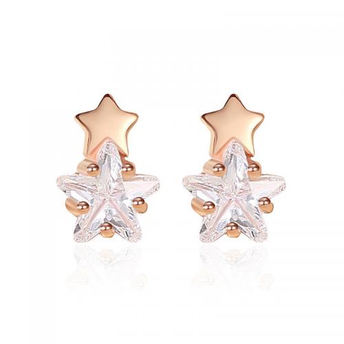 Cubic Zirconia Micro Pave Sterling Silver Earring, 925 Sterling Silver, Star, plated, micro pave cubic zirconia & for woman, more colors for choice, 5.30x7.80mm, Sold By Pair