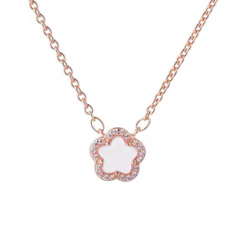 Cubic Zircon Micro Pave 925 Sterling Silver Necklace, with White Chalcedony, with 5CM extender chain, polished, micro pave cubic zirconia & for woman, rose gold color, Length:Approx 40 cm, Sold By PC