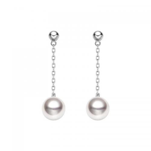 925 Sterling Silver Drop & Dangle Brincos, 925 prata esterlina, with Shell Pearl, polido, para mulher, cor de platina, 35x8mm, vendido por par