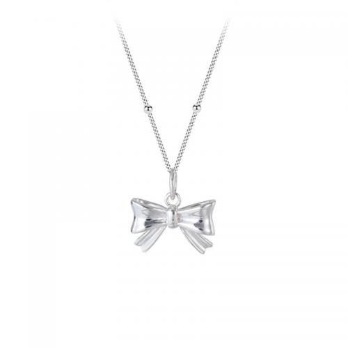 925 Sterling Silver Necklaces, with 5CM extender chain, Bowknot, polished, for woman, more colors for choice, Length:Approx 40 cm, Sold By PC