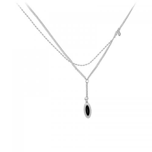 925 Sterling Silver Necklaces, with White Chalcedony & Black Agate, with 5CM extender chain, polished, for woman, more colors for choice, Length:Approx 40 cm, Sold By PC