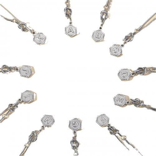 Titanstahl Halskette, Alphabet-Buchstabe, plattiert, verschiedene Stile für Wahl & für Frau, Silberfarbe, Länge 65 cm, verkauft von PC