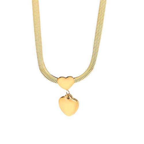Edelstahl Schmuck Halskette, 304 Edelstahl, mit Verlängerungskettchen von 5cm, Herz, plattiert, für Frau, goldfarben, Länge 45 cm, verkauft von PC