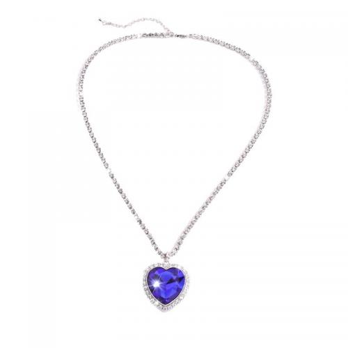 Titanium Steel Necklace with 8cm extender chain Heart plated micro pave cubic zirconia & for woman & with rhinestone silver color Length 53 cm Sold By PC
