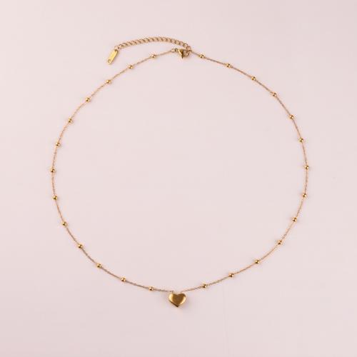 Edelstahl Schmuck Halskette, 304 Edelstahl, mit Verlängerungskettchen von 5cm, Herz, plattiert, für Frau, goldfarben, Länge:50 cm, verkauft von PC
