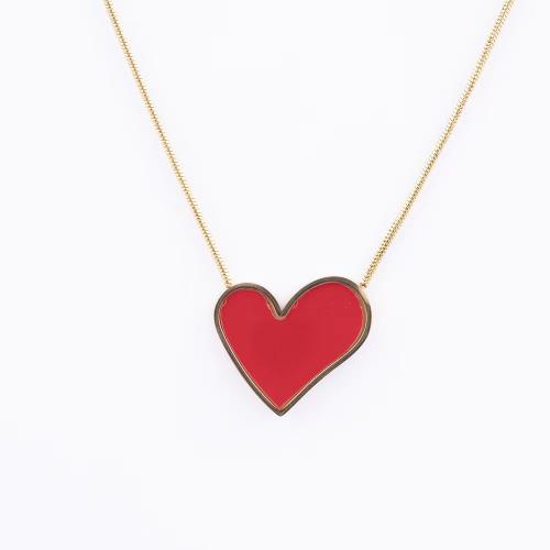 Titanium Steel Necklace with 5cm extender chain Heart plated for woman & enamel Length 45 cm Sold By PC