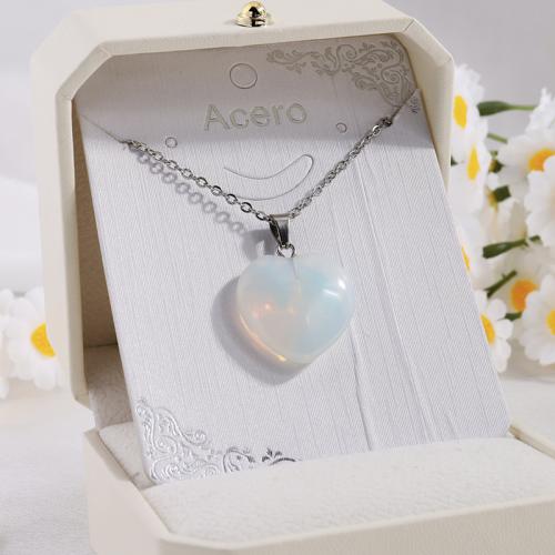 Stainless Steel Jewelry Necklace, 304 Stainless Steel, with Gemstone, with 5cm extender chain, Heart, plated, different materials for choice & different styles for choice & for woman, more colors for choice, Length:45 cm, Sold By PC