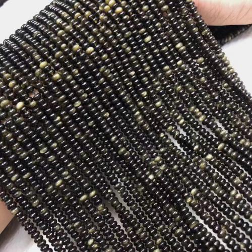 Abalorios de Gemas, oro Obsidiana, pulido, natural & Bricolaje, Negro, beads size 2x4mm, Vendido para aproximado 38-40 cm Sarta