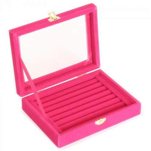 Velveteen Ring Box, s Kompozitní dřevo & Sklo, Obdélník, Prachotěsný & průhledný, více barev na výběr, 200x150x50mm, Prodáno By PC