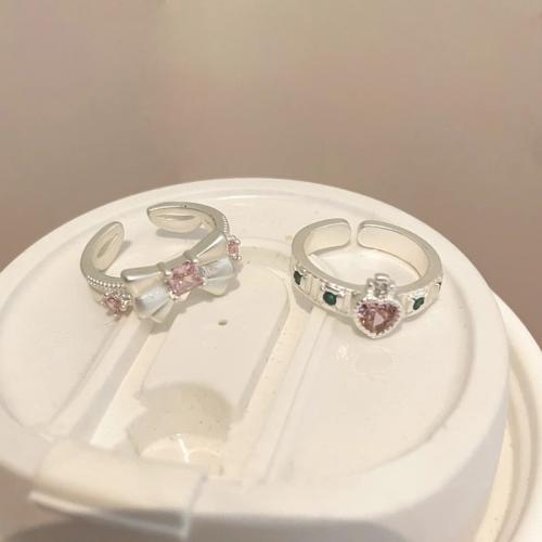 Zinc Alloy Manchet Finger Ring, silver plated, verschillende stijlen voor de keuze & voor vrouw & met strass, Maat:6-8, Verkocht door PC