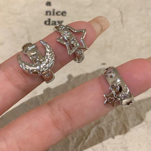 Zinc Alloy Cuff Finger Ring platinum color plated & micro pave cubic zirconia & for woman US Ring Sold By PC