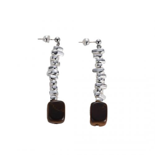 Fashion Fringe Earrings Brass with Tiger Eye fashion jewelry & for woman nickel lead & cadmium free Sold By Pair