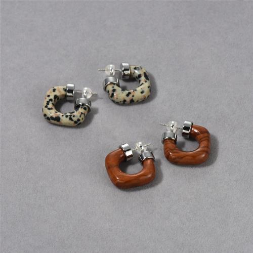 Brass Stud Earring with Dalmatian & Grain Stone fashion jewelry & for woman nickel lead & cadmium free Sold By Pair