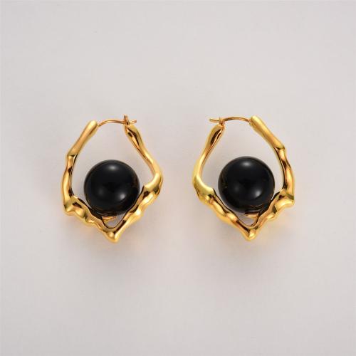 Brass Leverback Earring, with Black Agate, 18K gold plated, fashion jewelry & for woman, nickel, lead & cadmium free, 33.50x25mm, Sold By Pair
