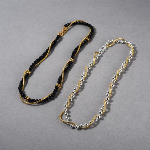 Messing Halskette, mit Schwarzer Achat, 18 K vergoldet, Modeschmuck & für Frau, keine, frei von Nickel, Blei & Kadmium, Länge:ca. 44 cm, verkauft von PC