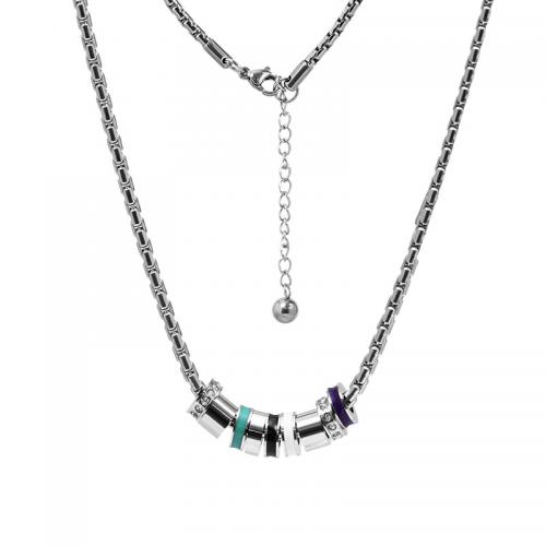 Titanium Steel Necklace, with 5.5cm extender chain, fashion jewelry & Unisex & different styles for choice & enamel & with rhinestone, more colors for choice, nickel, lead & cadmium free, Length:Approx 50 cm, Sold By PC