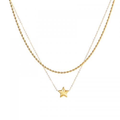 Titanium Steel Necklace with 5cm extender chain Star Vacuum Ion Plating Double Layer & fashion jewelry & for woman golden nickel lead & cadmium free 13mm Length Approx 40 cm Approx 45 cm Sold By PC
