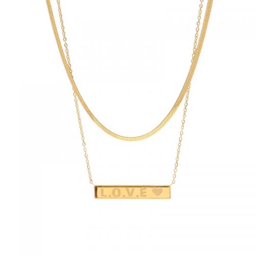 Titanium Steel Necklace with 5cm extender chain Rectangle Vacuum Ion Plating Double Layer & fashion jewelry & for woman golden nickel lead & cadmium free Length Approx 40 cm Approx 45 cm Sold By PC