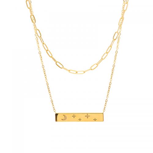 Titanstahl Halskette, mit Verlängerungskettchen von 5cm, Rechteck, Doppelschicht & Modeschmuck & für Frau, goldfarben, frei von Nickel, Blei & Kadmium, 40x7mm, Länge:ca. 40 cm, ca. 45 cm, verkauft von PC
