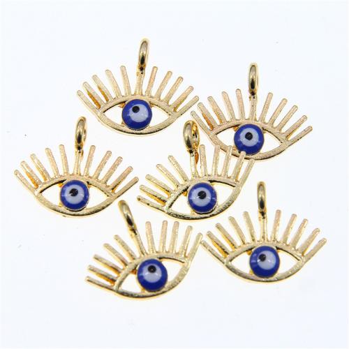 Evil Eye Pendants, Tibetan Style, KC gold color plated, fashion jewelry & DIY & enamel & hollow, blue, nickel, lead & cadmium free, 17x14x3mm, Approx 100PCs/Bag, Sold By Bag