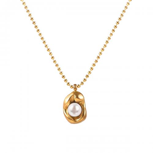 Titanstahl Halskette, mit Kunststoff Perlen, mit Verlängerungskettchen von 5cm, Modeschmuck & für Frau, weiß, frei von Nickel, Blei & Kadmium, 8x12mm, Länge:ca. 40 cm, verkauft von PC