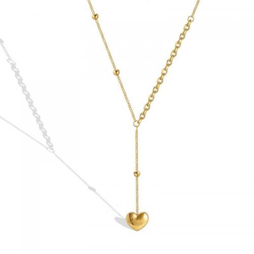 Titanstahl Halskette, mit Verlängerungskettchen von 5cm, Herz, Modeschmuck & für Frau, goldfarben, frei von Nickel, Blei & Kadmium, 10x14mm, Länge:ca. 45 cm, verkauft von PC