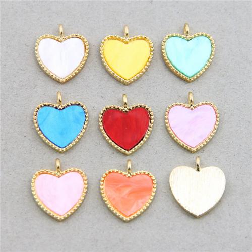Tibetan Style Heart Pendants, with Acrylic, KC gold color plated, fashion jewelry & DIY, more colors for choice, nickel, lead & cadmium free, 18x16x3mm, Approx 100PCs/Bag, Sold By Bag