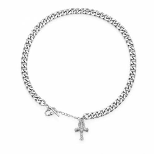 Titanium Steel Necklace, Cross, polished, fashion jewelry & Unisex, original color, nickel, lead & cadmium free, Length:Approx 40 cm, Sold By PC