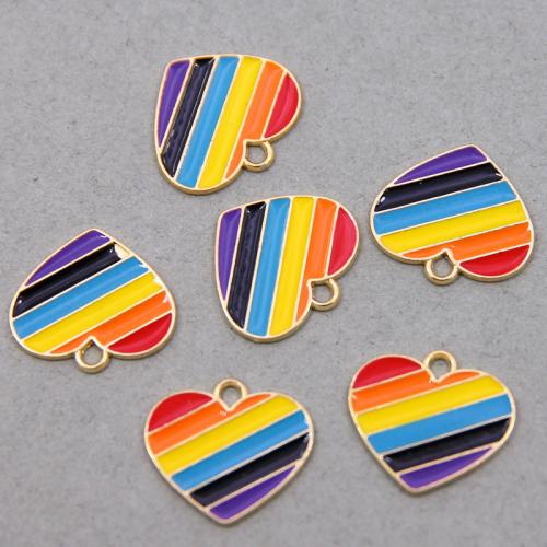 Tibetan Style Enamel Pendants, Heart, KC gold color plated, fashion jewelry & DIY, mixed colors, nickel, lead & cadmium free, 20x18x2mm, Approx 100PCs/Bag, Sold By Bag
