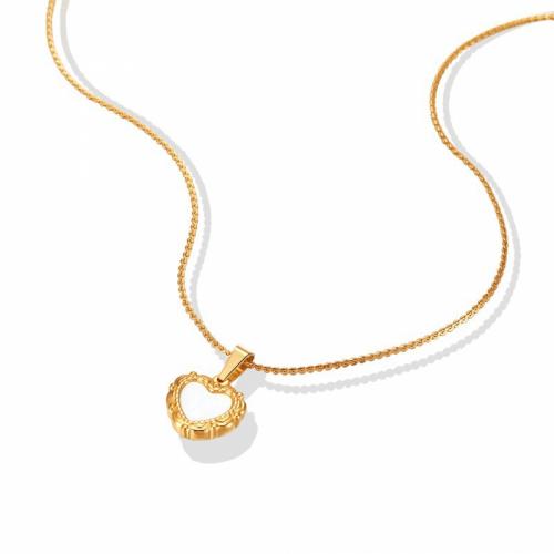 Titanstahl Halskette, mit Weiße Muschel, mit Verlängerungskettchen von 5cm, Herz, Modeschmuck & für Frau, weiß, frei von Nickel, Blei & Kadmium, 12x11mm, Länge:ca. 46 cm, verkauft von PC