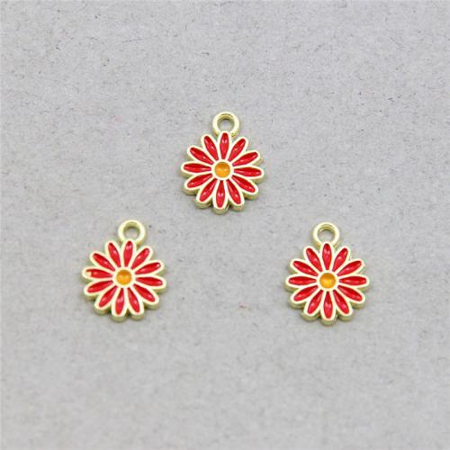 Tibetan Style Enamel Pendants, Chrysamthemum, KC gold color plated, fashion jewelry & DIY, more colors for choice, nickel, lead & cadmium free, 8x11x2mm, Approx 100PCs/Bag, Sold By Bag