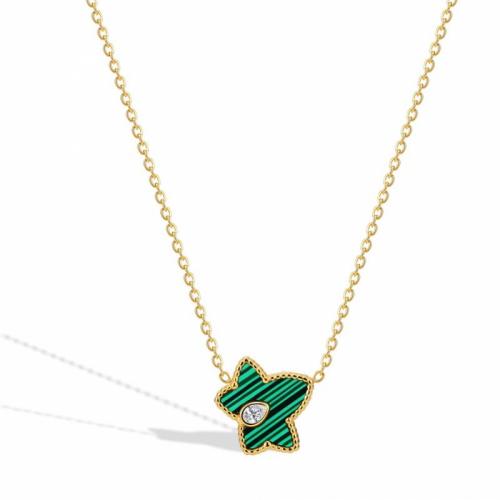 Titanium Steel Necklace with Malachite with 5cm extender chain Star Vacuum Ion Plating fashion jewelry & for woman & with rhinestone green nickel lead & cadmium free Length Approx 45 cm Sold By PC