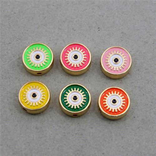 Tibetan Style Evil Eye Beads, Flat Round, KC gold color plated, fashion jewelry & DIY & enamel, more colors for choice, nickel, lead & cadmium free, 12x12x5mm, Approx 100PCs/Bag, Sold By Bag