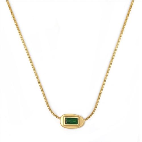Titanium Steel Necklace with Cubic Zirconia with 5cm extender chain Vacuum Ion Plating fashion jewelry & for woman green nickel lead & cadmium free Length Approx 40 cm Sold By PC