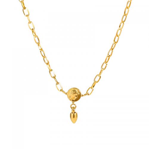 Titanstahl Halskette, mit Verlängerungskettchen von 6.5cm, Modeschmuck & für Frau, goldfarben, frei von Nickel, Blei & Kadmium, 23x9mm, Länge:ca. 42 cm, verkauft von PC