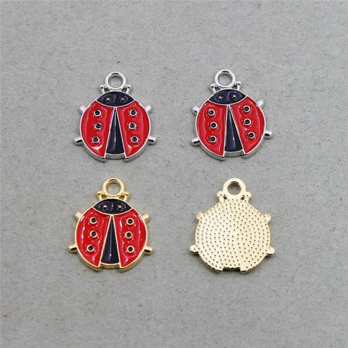 Tibetan Style Enamel Pendants, Ladybug, plated, fashion jewelry & DIY, more colors for choice, nickel, lead & cadmium free, 19x14x2mm, Approx 100PCs/Bag, Sold By Bag