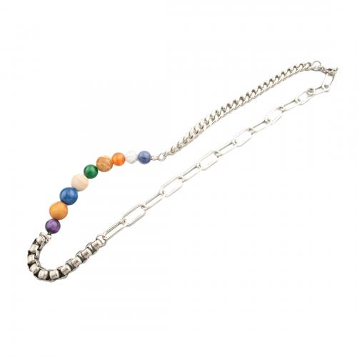 Edelstahl Schmuck Halskette, 304 Edelstahl, mit Naturstein, Modeschmuck & unisex, 10mm, Länge:ca. 50.5 cm, verkauft von PC