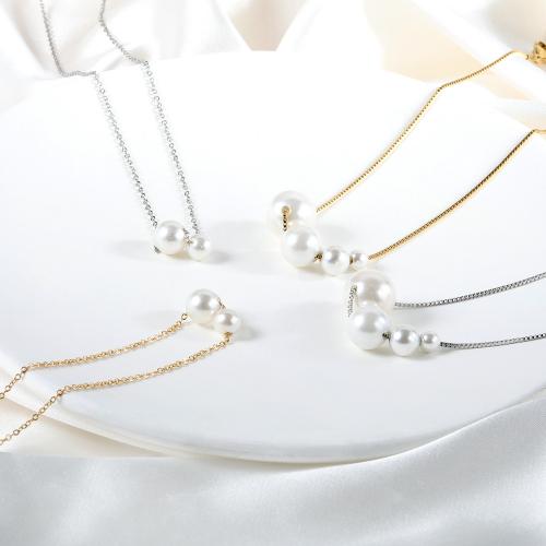 Stainless Steel Jewelry Necklace, 304 Stainless Steel, with Plastic Pearl, with 5cm extender chain, Vacuum Ion Plating, fashion jewelry & different styles for choice & for woman, more colors for choice, Sold Per Approx 44 cm Strand