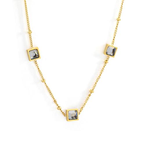 Edelstahl Schmuck Halskette, 304 Edelstahl, mit Verlängerungskettchen von 5cm, Modeschmuck & für Frau & mit Strass, goldfarben, 5x5mm, verkauft per ca. 40 cm Strang