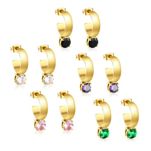 Stainless Steel Stud Earrings, 304 Stainless Steel, Vacuum Ion Plating, fashion jewelry & for woman & with rhinestone, more colors for choice, Sold By Pair