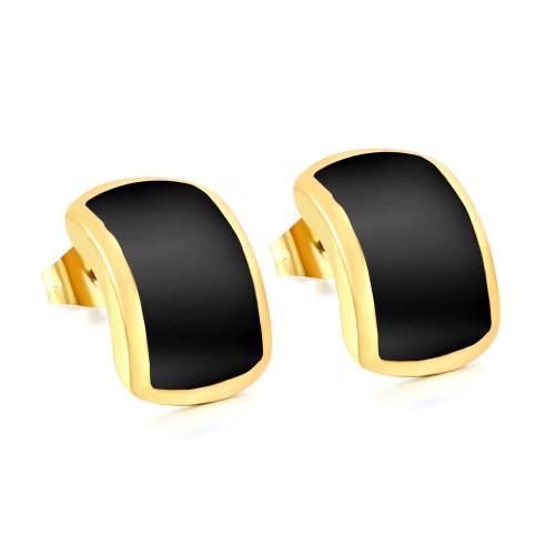 Stainless Steel Stud Earrings, 304 Stainless Steel, Vacuum Ion Plating, fashion jewelry & for woman & enamel, golden, 10.60x15.80mm, Sold By Pair