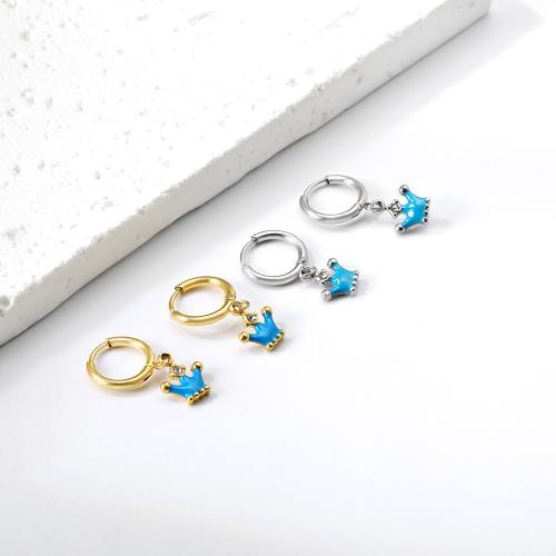 Huggie Hoop Drop Earring 304 Stainless Steel Crown Vacuum Ion Plating fashion jewelry & for woman & enamel & with rhinestone Sold By Pair
